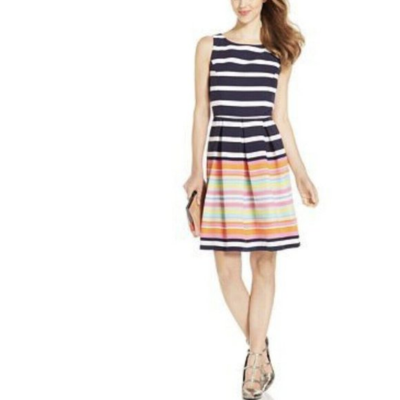 NEW Ronnie Nicole Stretch Twill Navy/White/Multi Dress Size 16 NWT - Picture 1 of 9